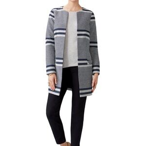 Pure Collection Longline Woven Black and White Striped Open Front Blazer Size 12